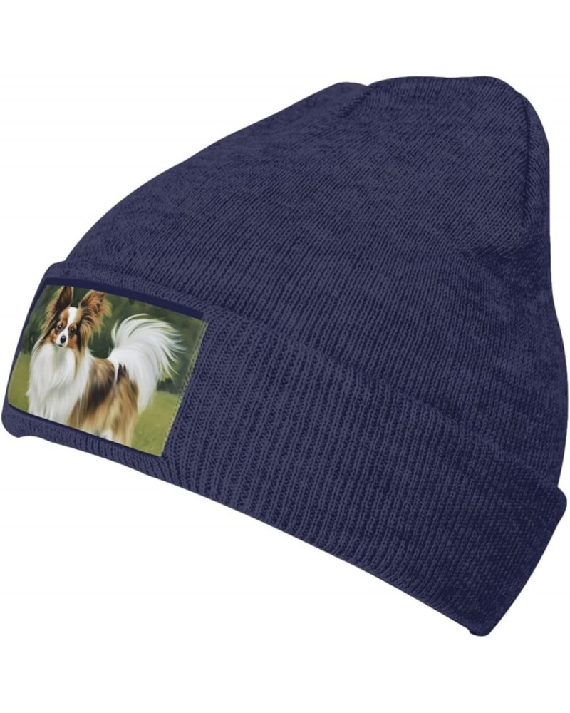 Knitted Hat Cute Dog Print Beanie for Women Soft Warm Beanie Cap Casual Knit Hat Men Winter Beanies Navy Blue $11.49 Skullies...