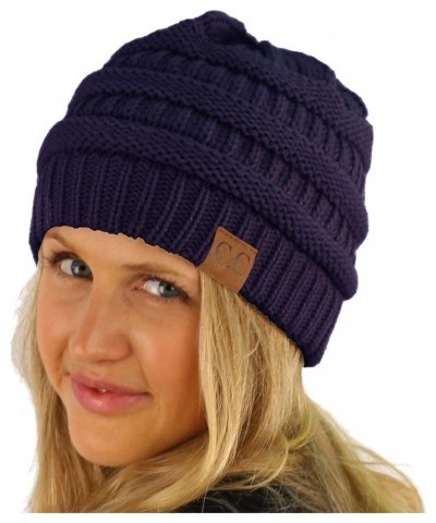 CC Classic Winter Fall Trendy Chunky Stretchy Cable Knit Beanie Hat Solid Navy $9.50 Sun Hats