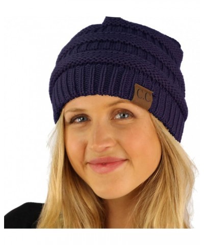 CC Classic Winter Fall Trendy Chunky Stretchy Cable Knit Beanie Hat Solid Navy $9.50 Sun Hats