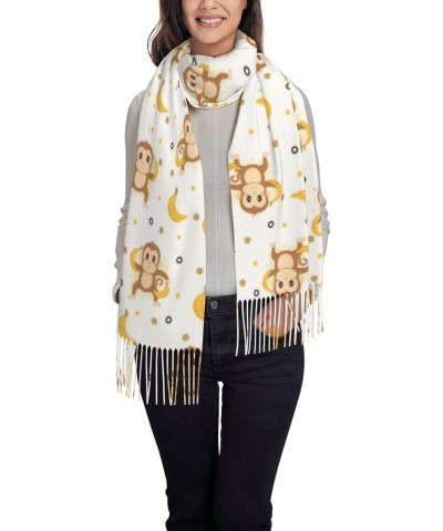 cute monkey cartoon Banana white Scarf Pashmina for Women girls Shawls and Wraps Cashmere Warm Winter Scarves $15.58 Scarves