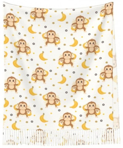 cute monkey cartoon Banana white Scarf Pashmina for Women girls Shawls and Wraps Cashmere Warm Winter Scarves $15.58 Scarves