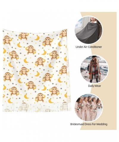 cute monkey cartoon Banana white Scarf Pashmina for Women girls Shawls and Wraps Cashmere Warm Winter Scarves $15.58 Scarves