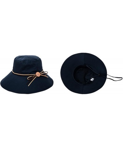 Sun Hat Womens Summer Beach Foldable Wide Large Brim Sun Hat Anti UV Sun Cap UPF50+ Bucket Cord Hats Navy $27.82 Sun Hats