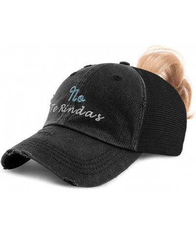 Womens Ponytail Cap No Te Rindas Style B Cotton Distressed Trucker Hats Black $15.65 Baseball Caps