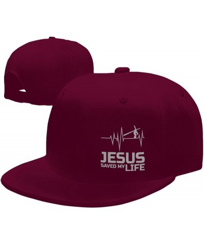 Christian Jesus Saved My Life Hats for Men Women Flat Bill Brim Dad Hats Adjustable Black Fashion Baseball Cap Dark Red $10.7...