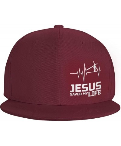 Christian Jesus Saved My Life Hats for Men Women Flat Bill Brim Dad Hats Adjustable Black Fashion Baseball Cap Dark Red $10.7...