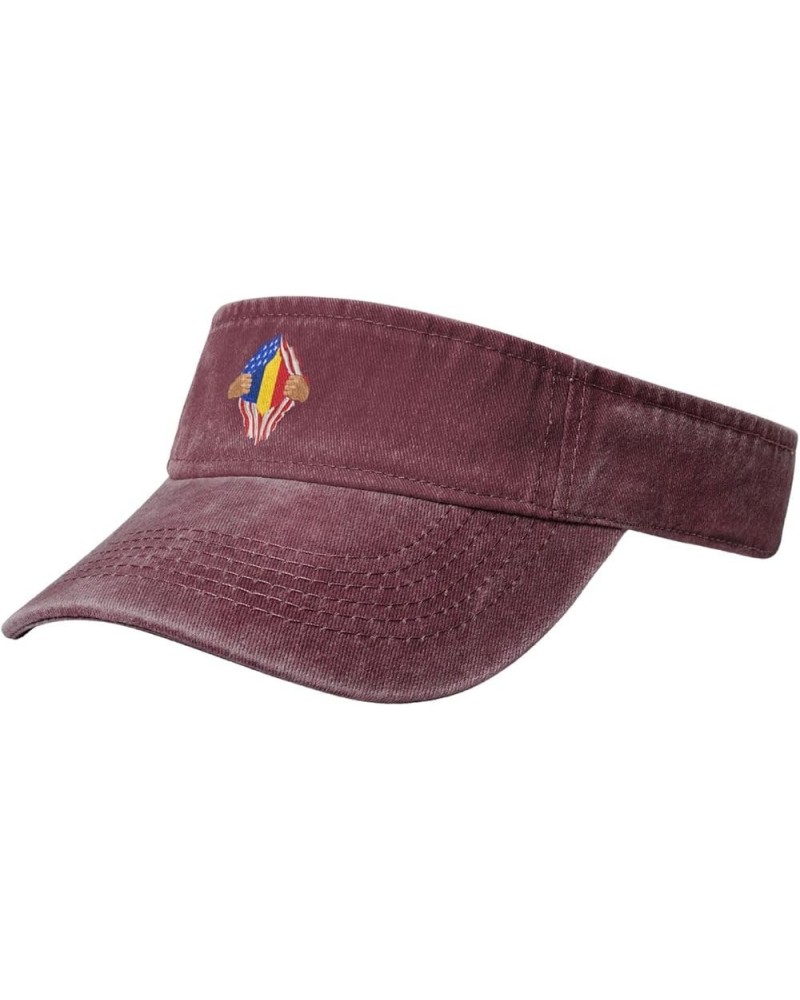 Hand Tear Flag of Romania Sun Visor Hats for Women Men Adjustable Cooling Sports Sun Hats Cotton Golf Cap Red $10.10 Visors