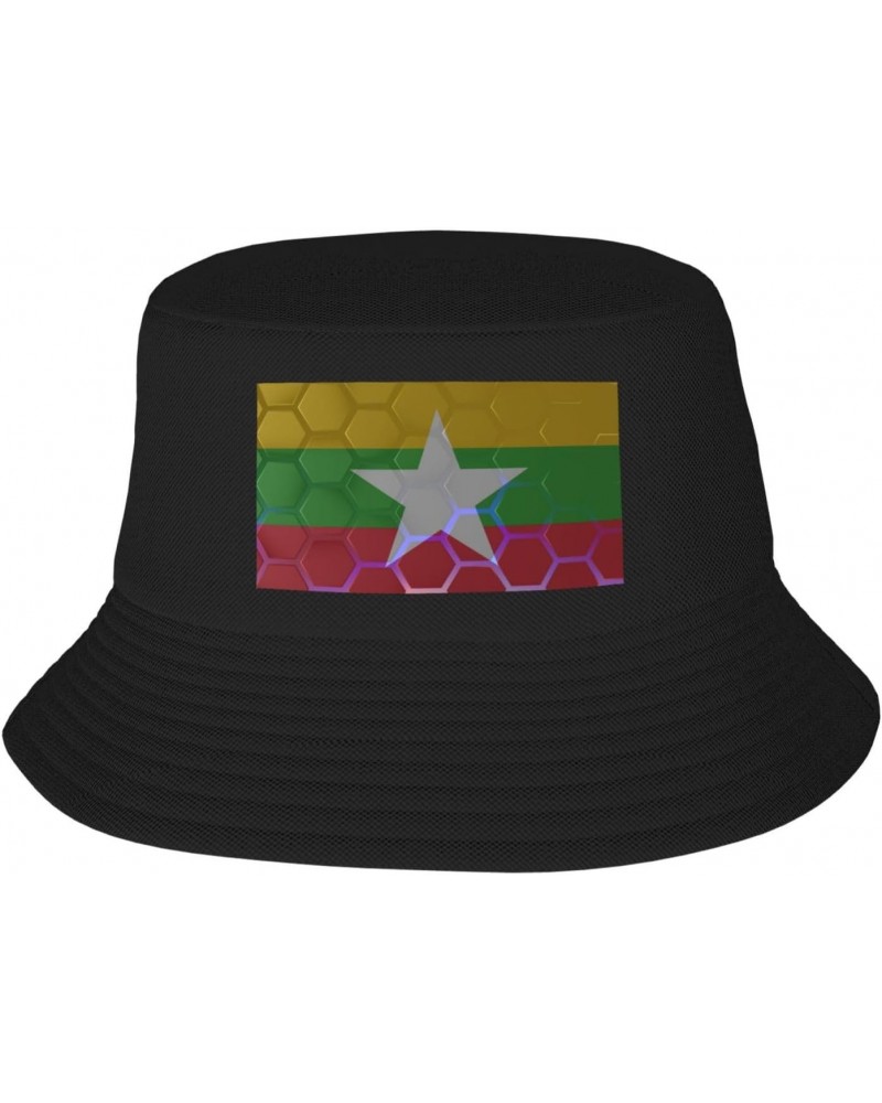 Flag of Myanmar Bucket Hat for Women Men Bucket Hats Summer Sun Hats Beach Travel Fishing Golf Cap Black $13.85 Bucket Hats