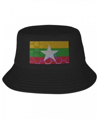 Flag of Myanmar Bucket Hat for Women Men Bucket Hats Summer Sun Hats Beach Travel Fishing Golf Cap Black $13.85 Bucket Hats