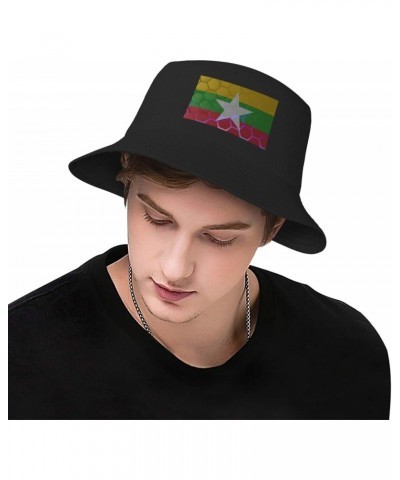 Flag of Myanmar Bucket Hat for Women Men Bucket Hats Summer Sun Hats Beach Travel Fishing Golf Cap Black $13.85 Bucket Hats