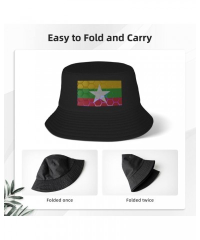 Flag of Myanmar Bucket Hat for Women Men Bucket Hats Summer Sun Hats Beach Travel Fishing Golf Cap Black $13.85 Bucket Hats