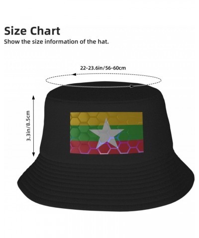 Flag of Myanmar Bucket Hat for Women Men Bucket Hats Summer Sun Hats Beach Travel Fishing Golf Cap Black $13.85 Bucket Hats