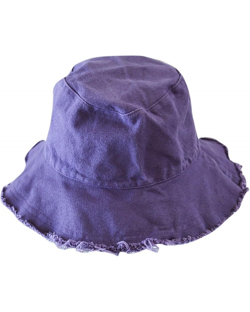 Fisherman Hat Women's Summer Visor Simple Casual Hat Trimmed Basin Hat Foldable Washed Cloth Hat Large Purple $7.14 Sun Hats