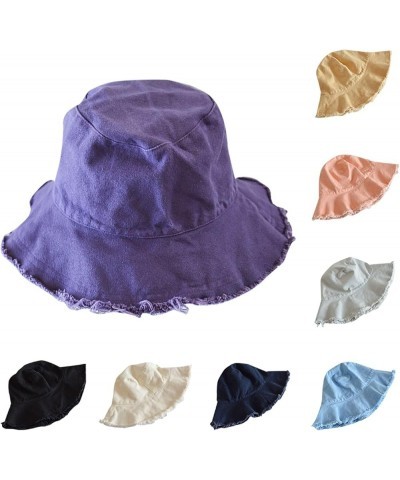 Fisherman Hat Women's Summer Visor Simple Casual Hat Trimmed Basin Hat Foldable Washed Cloth Hat Large Purple $7.14 Sun Hats