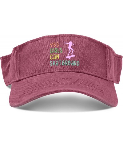 Yes Girls Can Skateboard Hats Sun Visor Hats for Men Running Cap Packable Visor Cap Deep Rose $11.38 Visors