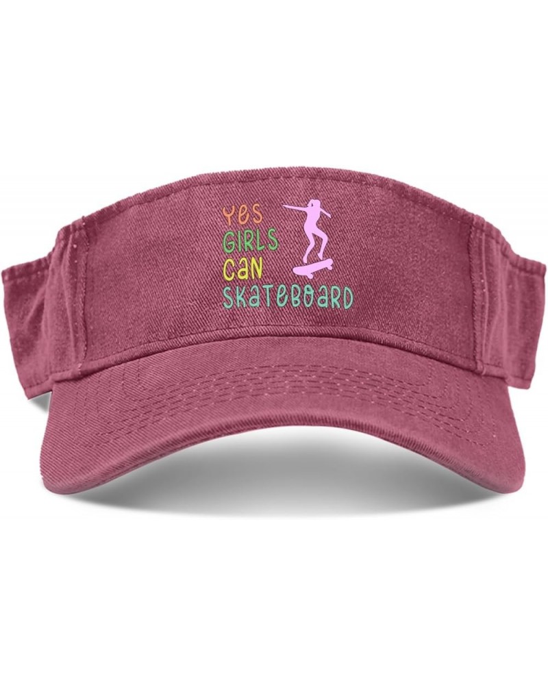 Yes Girls Can Skateboard Hats Sun Visor Hats for Men Running Cap Packable Visor Cap Deep Rose $11.38 Visors