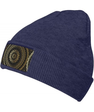 Circle Print Knitted Hat Daily Warm Hat,Outdoor Beanie Men & Women,Elastic Hat Without Brim Navy Blue $13.40 Skullies & Beanies