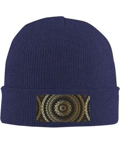 Circle Print Knitted Hat Daily Warm Hat,Outdoor Beanie Men & Women,Elastic Hat Without Brim Navy Blue $13.40 Skullies & Beanies