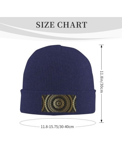 Circle Print Knitted Hat Daily Warm Hat,Outdoor Beanie Men & Women,Elastic Hat Without Brim Navy Blue $13.40 Skullies & Beanies