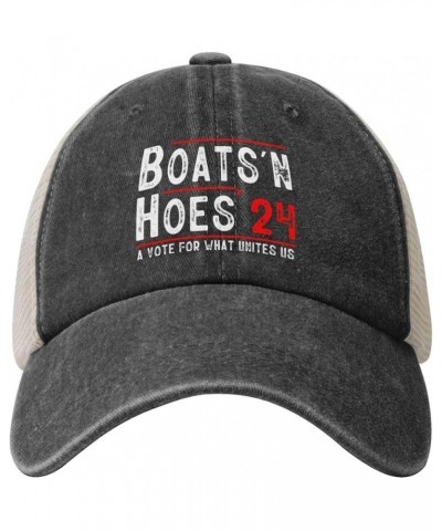 Vintage Washed Cotton Distressed Mesh Cap Boats'N Hoes 2024 Baseball Cap Adjustable Dad Hat Cowboy Trucker Hat,Black Black $1...