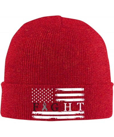 Fight Carcinoid Cancer Survivor USA Flag Winter Warm Knit Hat - Soft Beanie Cap Black Red $11.51 Skullies & Beanies