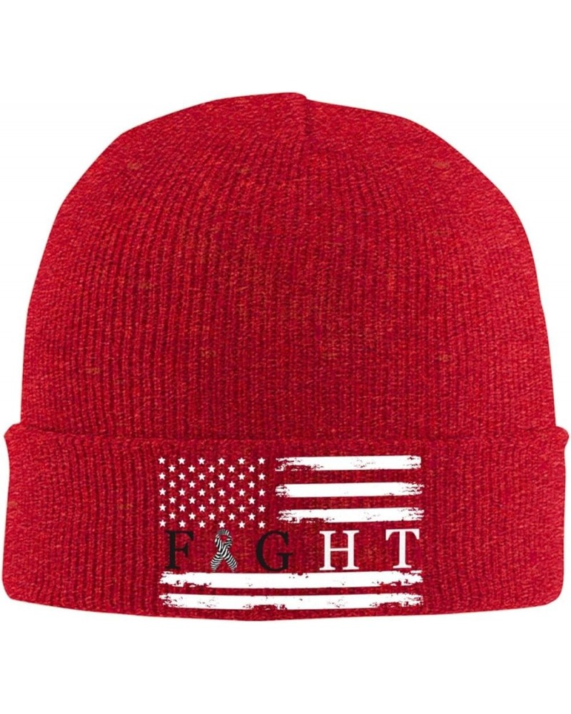 Fight Carcinoid Cancer Survivor USA Flag Winter Warm Knit Hat - Soft Beanie Cap Black Red $11.51 Skullies & Beanies