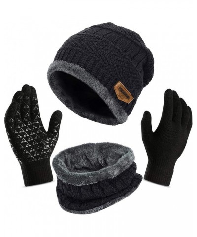 Womens Winter Thick Warm Hat and Scarf Set 3 Pcs, Knit Cap Neck Warmer Touchscreen Gloves Gifts Christmas Black $9.62 Skullie...