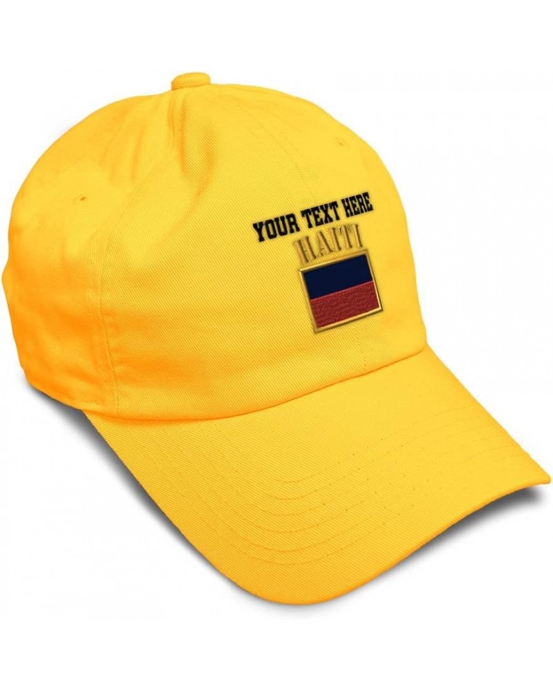 Soft Baseball Cap Haiti Flag Embroidery Flags World Cup Soccer Cotton Embroidered Dad Hats for Men & Women Golden Yellow Pers...