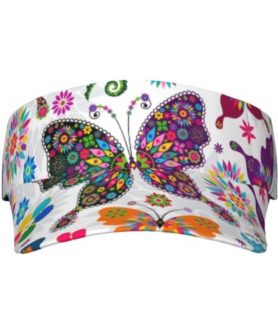 Colored Flower Print Breathable Sun Hats Sunscreen Visor Cap Adjustable Unisex Sports Caps for Beach Outdoor Colorful Butterf...