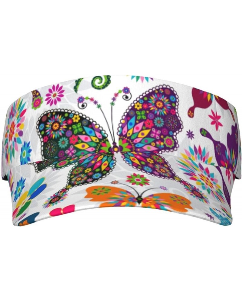 Colored Flower Print Breathable Sun Hats Sunscreen Visor Cap Adjustable Unisex Sports Caps for Beach Outdoor Colorful Butterf...