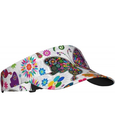 Colored Flower Print Breathable Sun Hats Sunscreen Visor Cap Adjustable Unisex Sports Caps for Beach Outdoor Colorful Butterf...