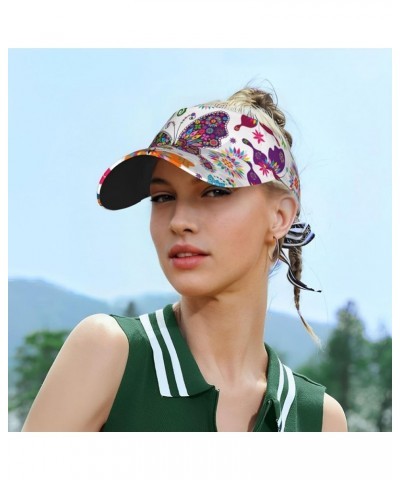 Colored Flower Print Breathable Sun Hats Sunscreen Visor Cap Adjustable Unisex Sports Caps for Beach Outdoor Colorful Butterf...