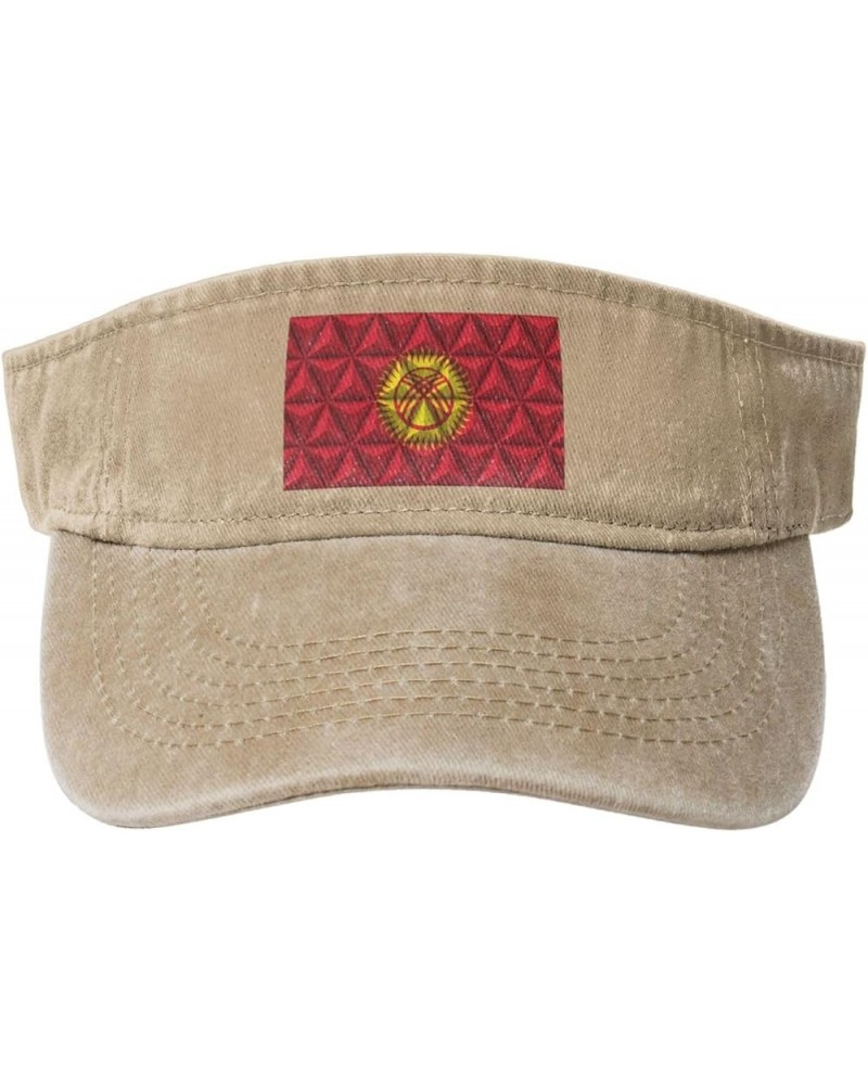 Flag of Kyrgyzstan with Polygon Effect Sun Visor Hats for Women Men Adjustable Cotton Sun Hat Golf Cap Natural $12.90 Visors