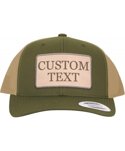 Custom Engraved STC39 Trucker Hat- Your Text Here - Personalized Text - Leather Lt Brown Patch CP07 Olive / Khaki $20.39 Base...