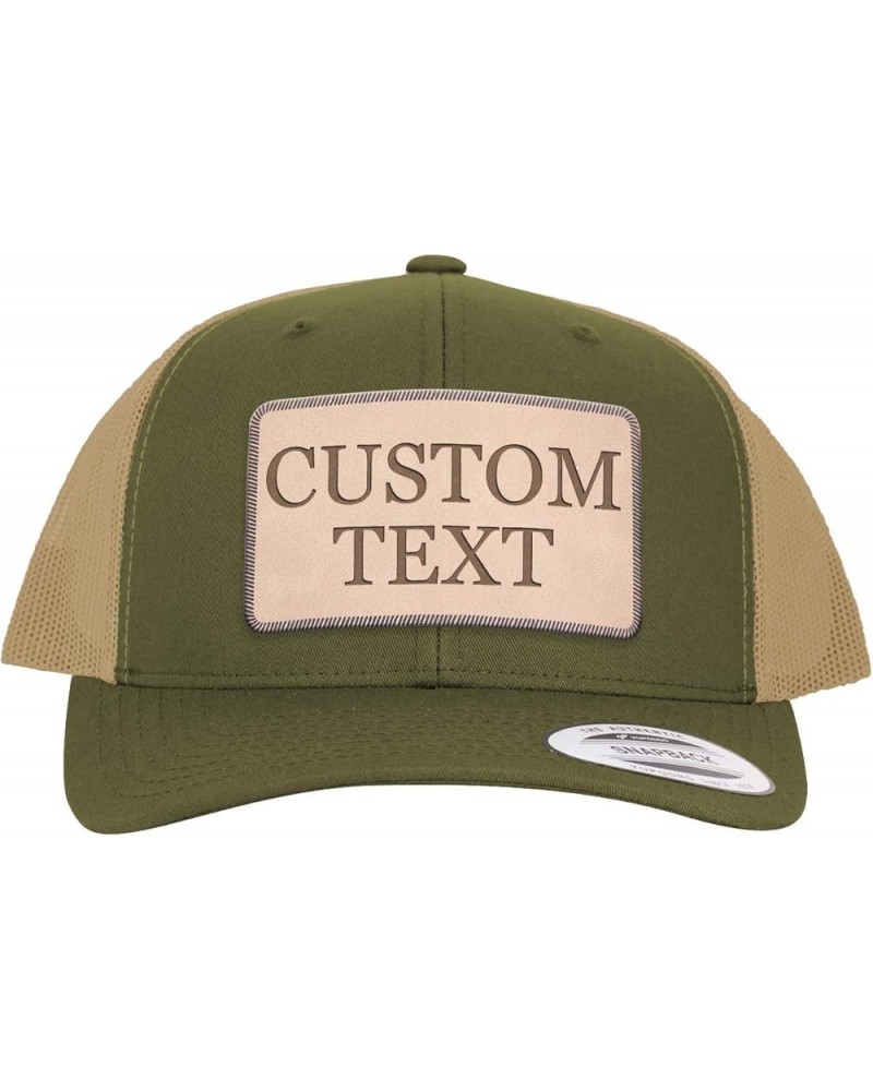 Custom Engraved STC39 Trucker Hat- Your Text Here - Personalized Text - Leather Lt Brown Patch CP07 Olive / Khaki $20.39 Base...