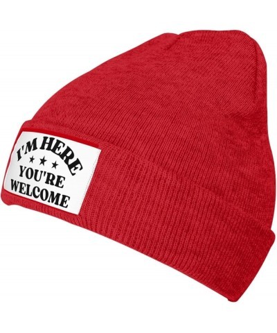 I'm Here You're Welcome Knit Hat Beanie Winter Hat Men Women Warm Knitted Brimless Cap Red $17.65 Skullies & Beanies