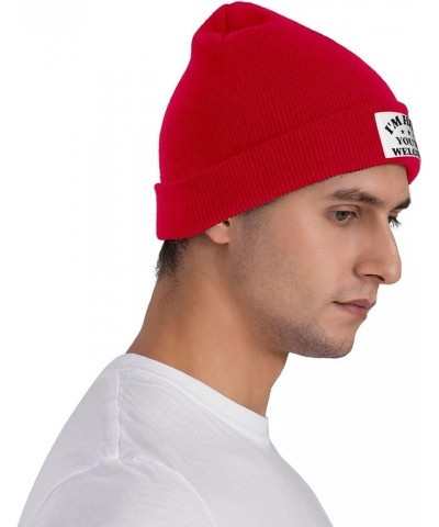 I'm Here You're Welcome Knit Hat Beanie Winter Hat Men Women Warm Knitted Brimless Cap Red $17.65 Skullies & Beanies