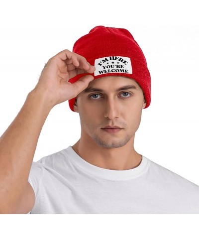 I'm Here You're Welcome Knit Hat Beanie Winter Hat Men Women Warm Knitted Brimless Cap Red $17.65 Skullies & Beanies