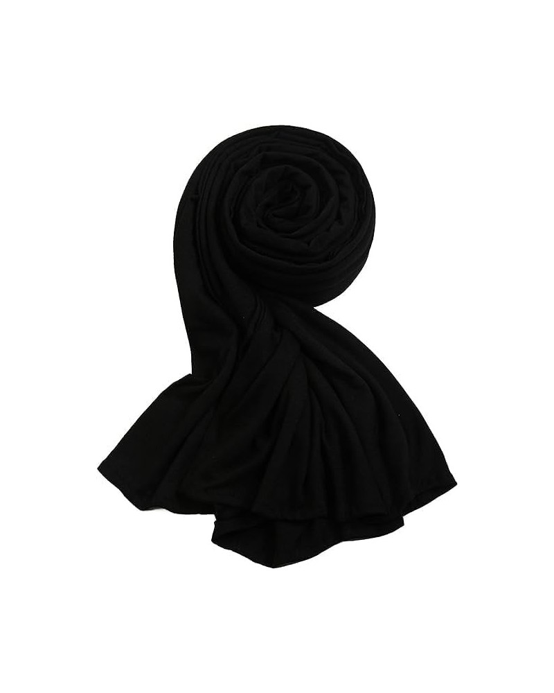 Premium Soft Stretch Silk Like Jersey Hijab Scarf for Women Long Head Wrap Tie for Women Lightweight Shayla Black $10.56 Scarves