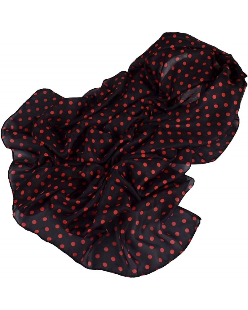 Women Polka Dots Print Soft Chiffon Shawl Wrap Wraps Scarf Scarves Scarf Tie (White, One Size) Wine One Size $8.13 Scarves