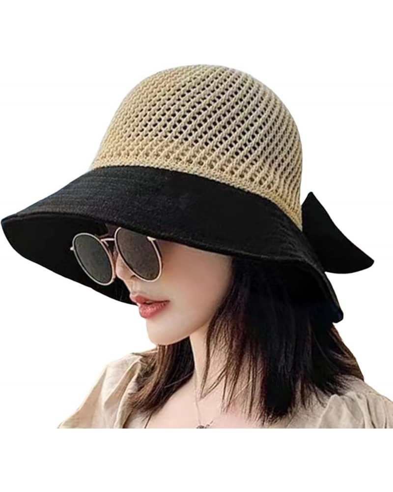 Foldable Sun Hats for Women Roll Up Large Brim Fedora Summer Beach Sun Hat Women Personalized Straw Hat A-black $3.76 Sun Hats