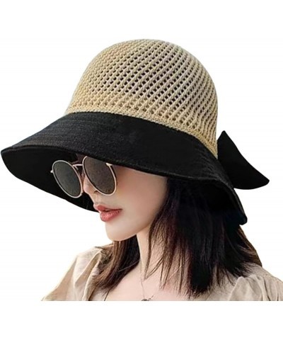 Foldable Sun Hats for Women Roll Up Large Brim Fedora Summer Beach Sun Hat Women Personalized Straw Hat A-black $3.76 Sun Hats