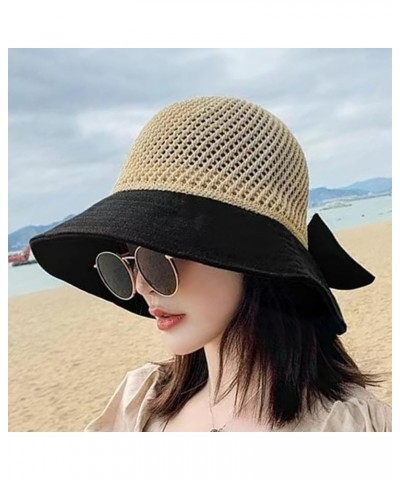 Foldable Sun Hats for Women Roll Up Large Brim Fedora Summer Beach Sun Hat Women Personalized Straw Hat A-black $3.76 Sun Hats