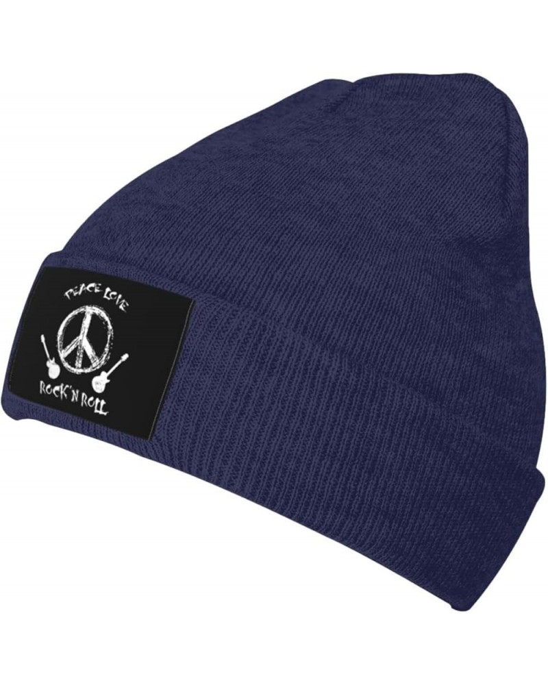 Peace Love Sign Rock Roll Cap Women Men Winter Ski Hat Black Knit Skull Caps Outdoor Sport Beanie Navy Blue $9.99 Skullies & ...