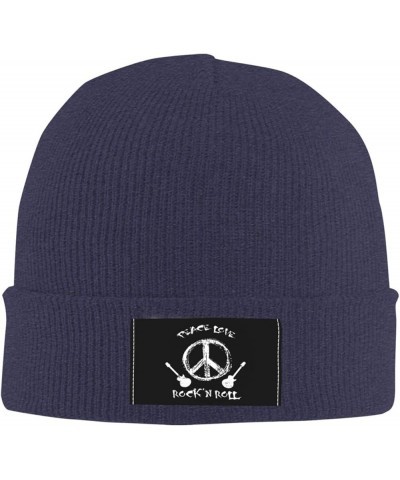 Peace Love Sign Rock Roll Cap Women Men Winter Ski Hat Black Knit Skull Caps Outdoor Sport Beanie Navy Blue $9.99 Skullies & ...