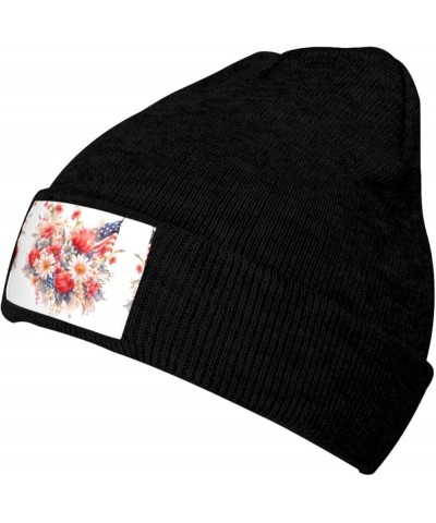 Black Knit Hat Cap Flags and Chrysanthemums Pattern Soft Good Elasticity Suitable for Outdoor Sports Black $9.24 Skullies & B...