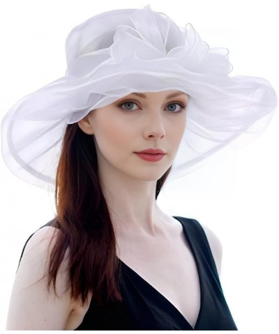 Women Kentucky Derby Organza Fascinator Floral Veil Mesh Sun Hat Church Hat for Bridal Wedding Cocktail Party Bow White $10.8...