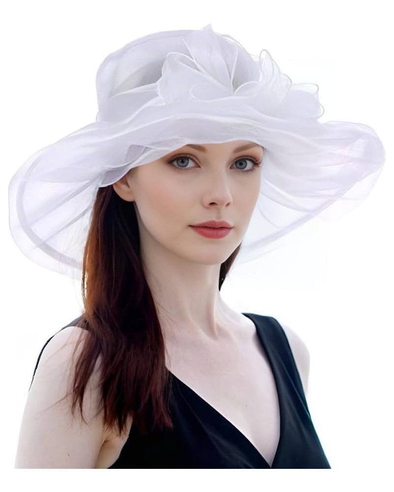 Women Kentucky Derby Organza Fascinator Floral Veil Mesh Sun Hat Church Hat for Bridal Wedding Cocktail Party Bow White $10.8...