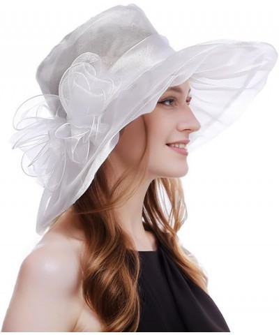 Women Kentucky Derby Organza Fascinator Floral Veil Mesh Sun Hat Church Hat for Bridal Wedding Cocktail Party Bow White $10.8...