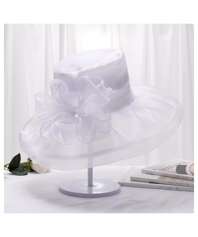 Women Kentucky Derby Organza Fascinator Floral Veil Mesh Sun Hat Church Hat for Bridal Wedding Cocktail Party Bow White $10.8...